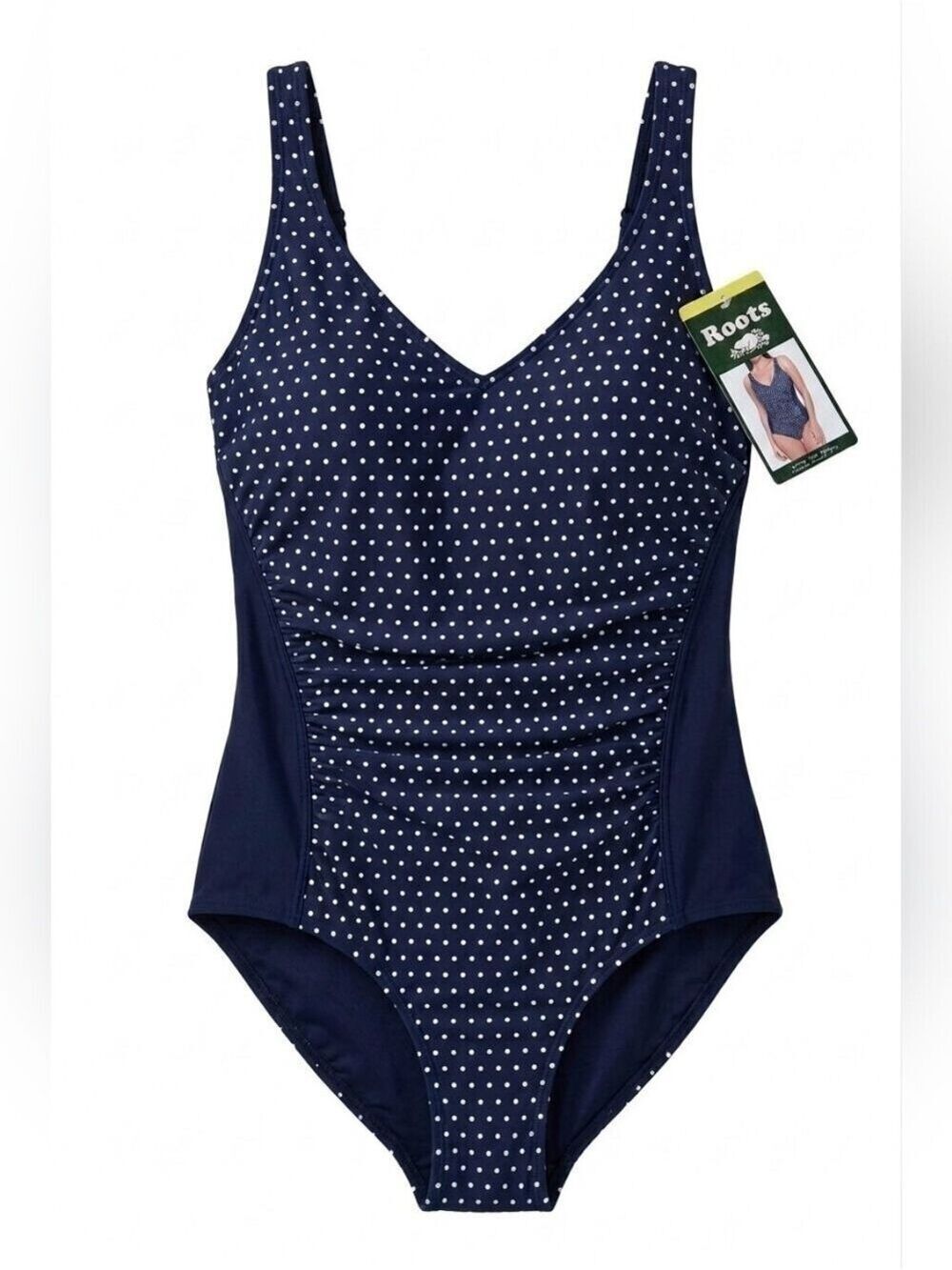 Roots Navy and White Polka Dot One-Piece Swimsuit, Size 6, NWT
